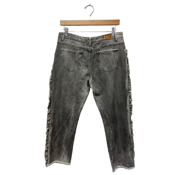 POL | Anthropologie Jeans Pol Ruffle Side Crochet Trim Mid Rise Cropped Gray M - Picture 5 of 12